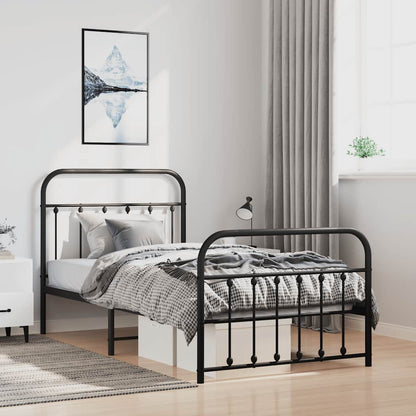 Sleek Black Metal Bed Frame with Footboard - 100x190cm