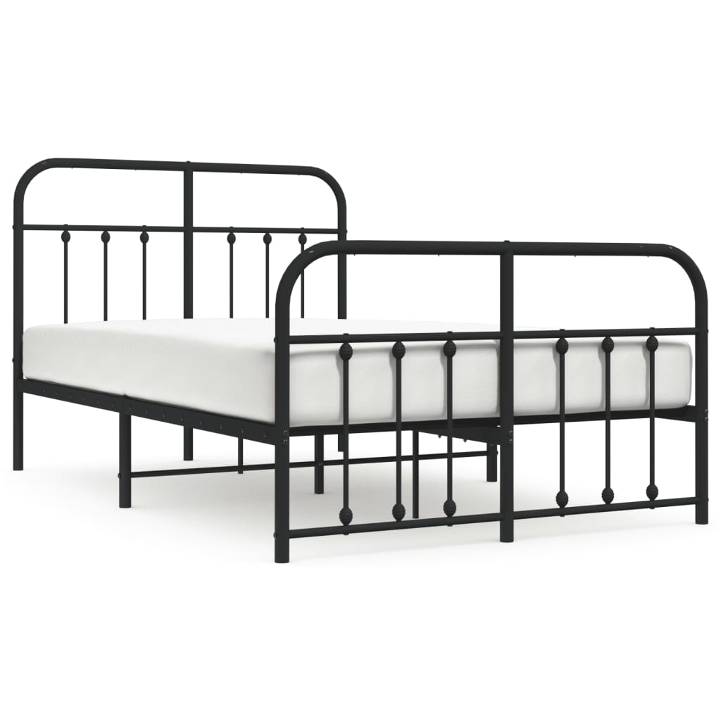 Elegant Black Metal Bed Frame with Footboard, 120x190cm