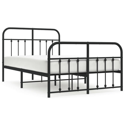 Elegant Black Metal Bed Frame with Footboard, 120x190cm