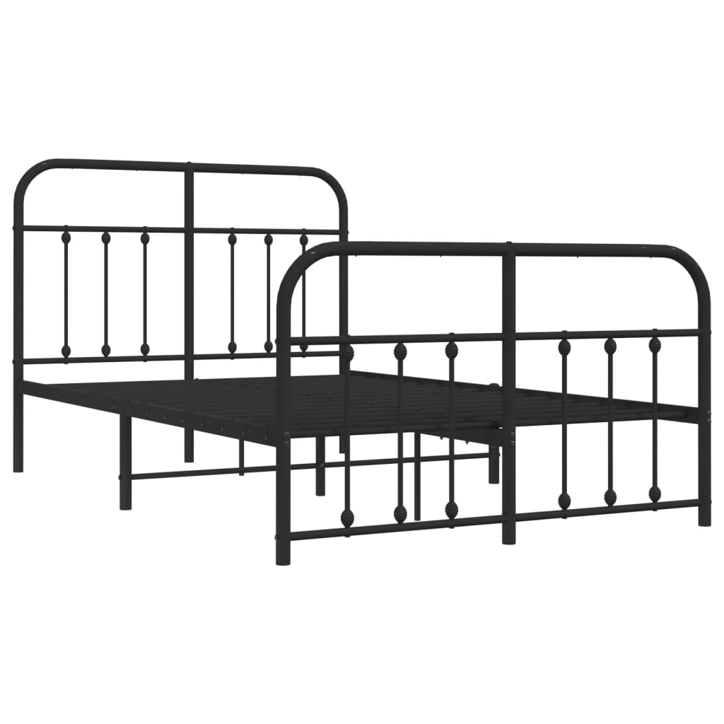 Elegant Black Metal Bed Frame with Footboard, 120x190cm