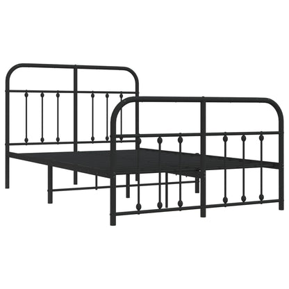 Elegant Black Metal Bed Frame with Footboard, 120x190cm