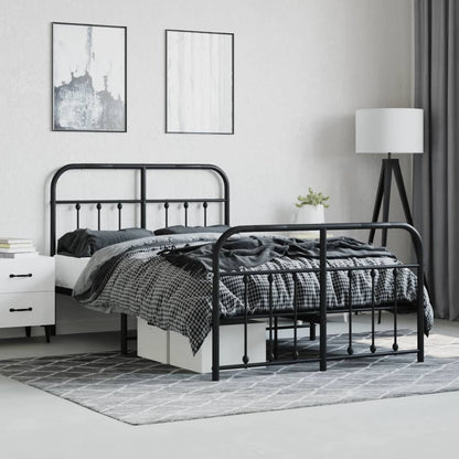 Elegant Black Metal Bed Frame with Footboard, 120x190cm