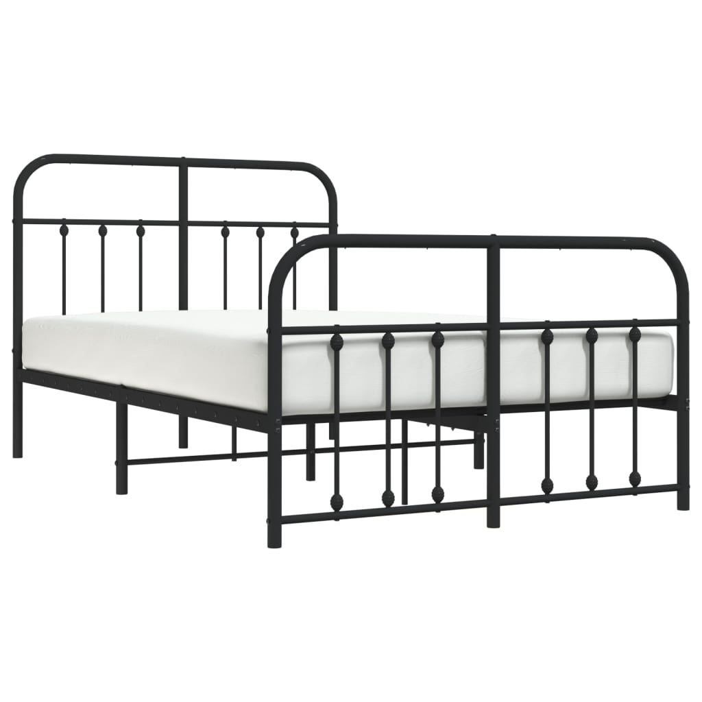 Elegant Black Metal Bed Frame with Footboard, 120x190cm