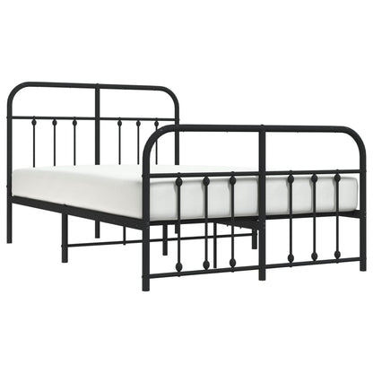 Elegant Black Metal Bed Frame with Footboard, 120x190cm