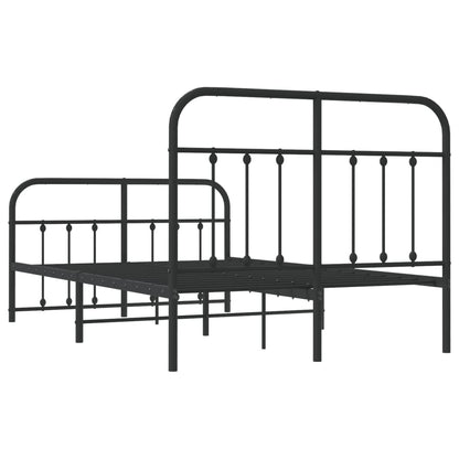 Elegant Black Metal Bed Frame with Footboard, 120x190cm
