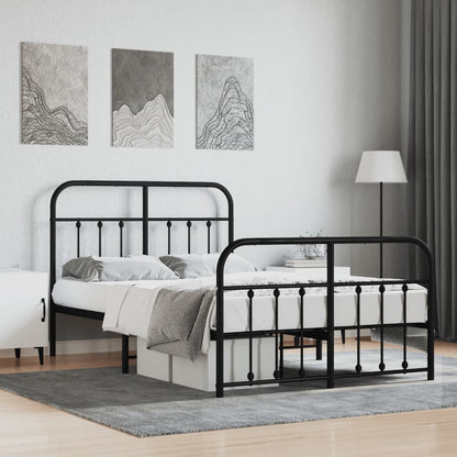 Elegant Black Metal Bed Frame with Footboard, 120x190cm