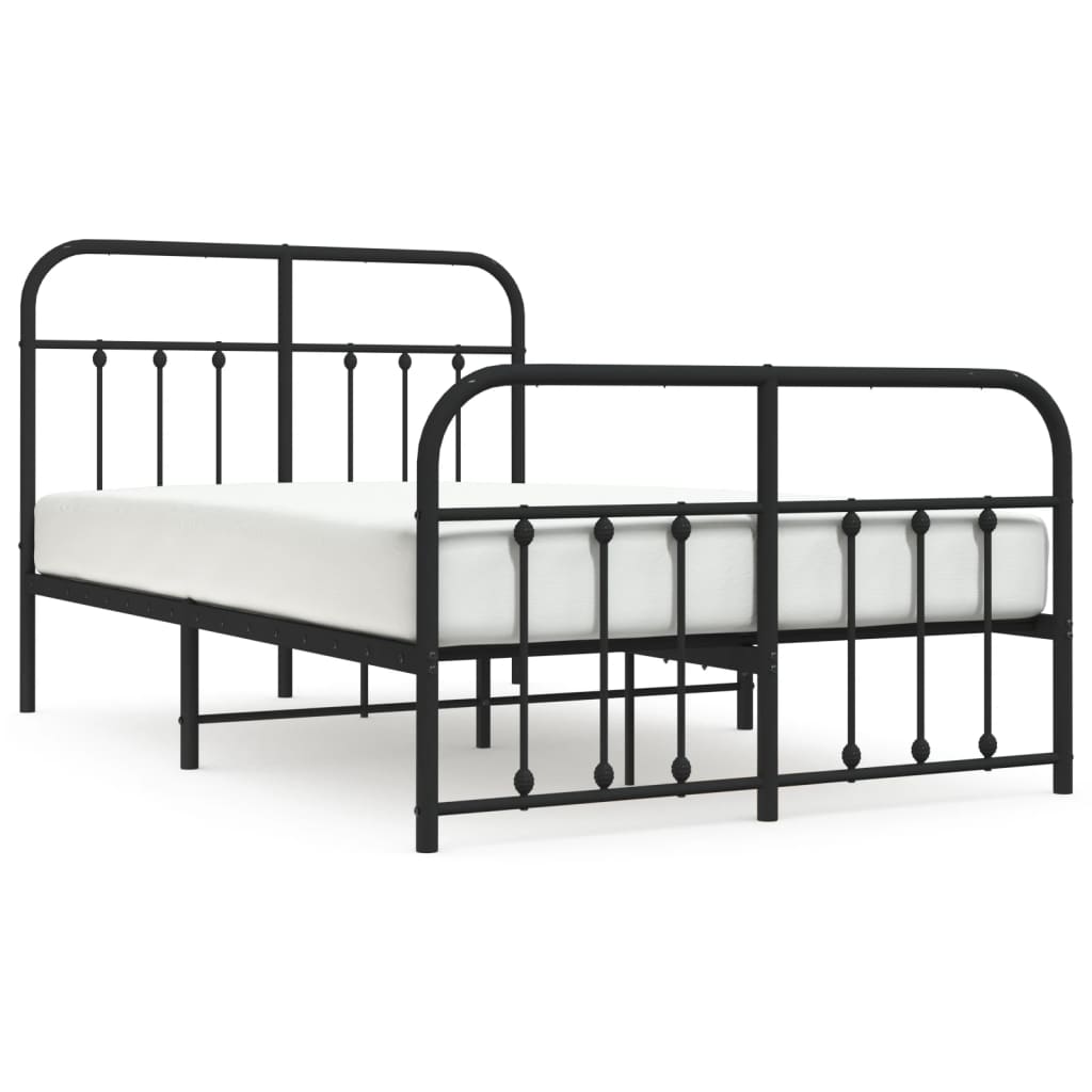 Sleek Black Metal Bed Frame with Footboard, 120x200cm