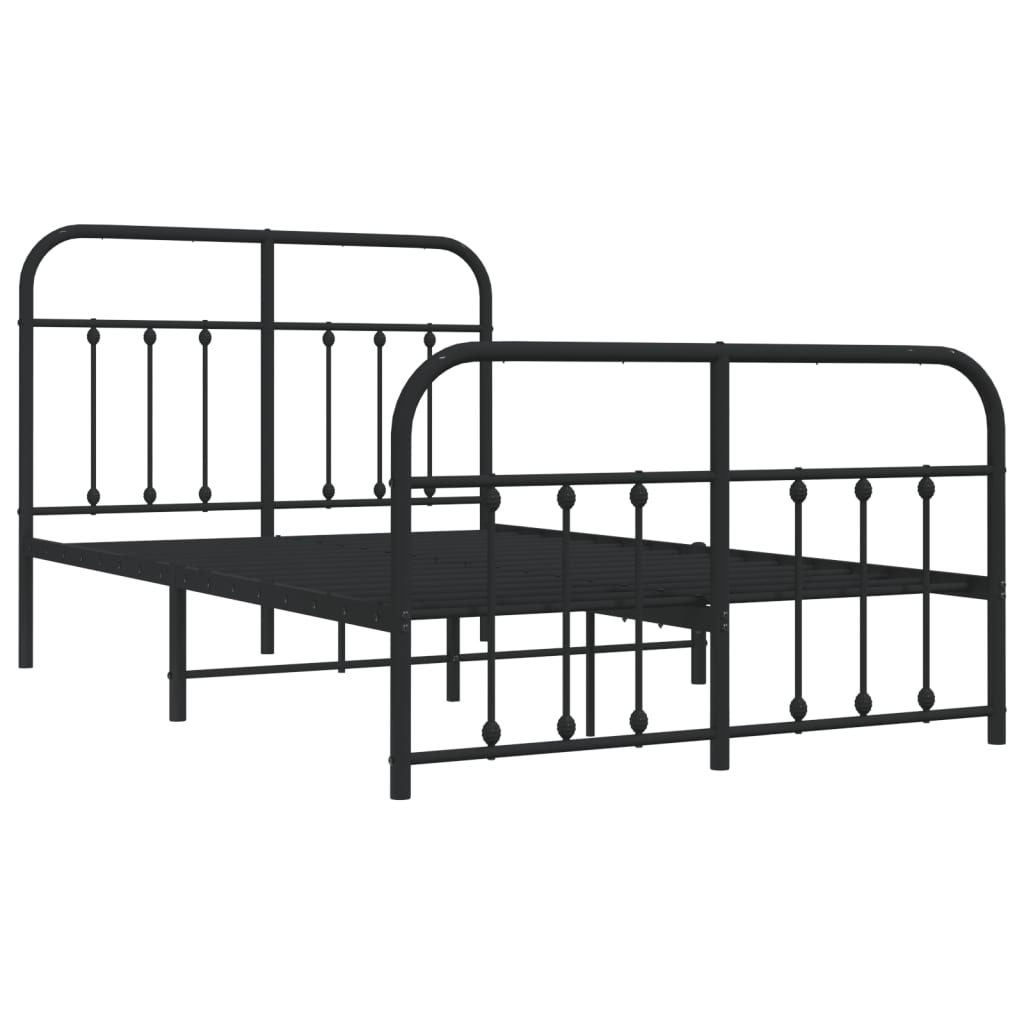 Sleek Black Metal Bed Frame with Footboard, 120x200cm