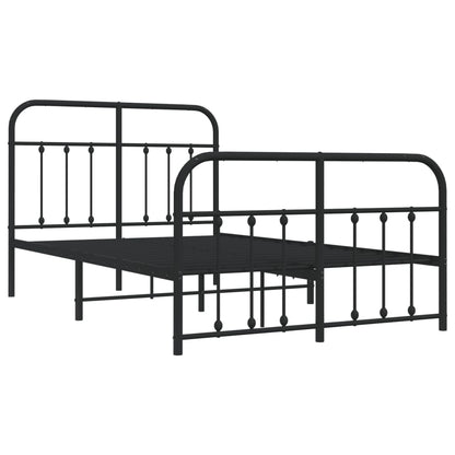 Sleek Black Metal Bed Frame with Footboard, 120x200cm