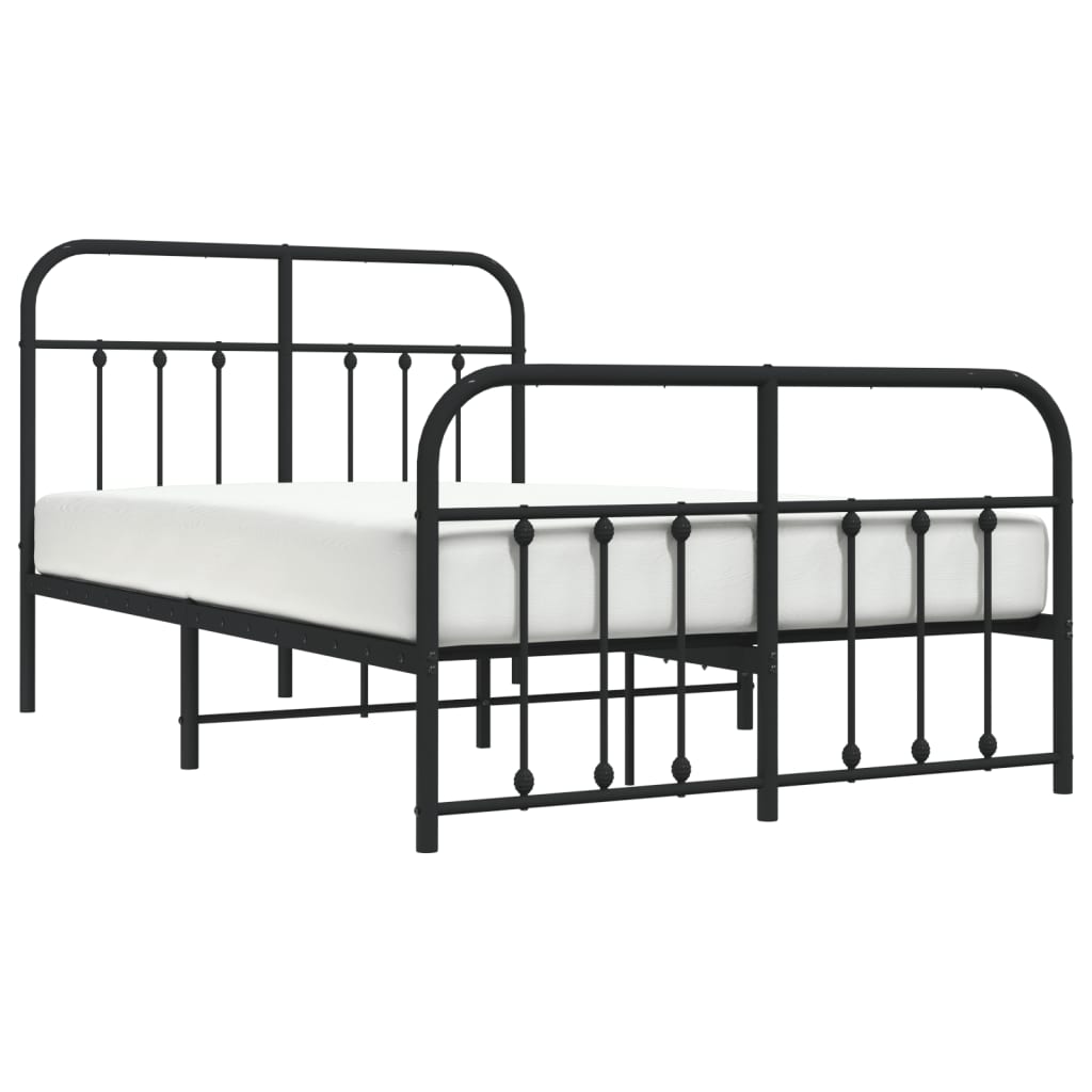 Sleek Black Metal Bed Frame with Footboard, 120x200cm
