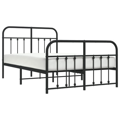 Sleek Black Metal Bed Frame with Footboard, 120x200cm