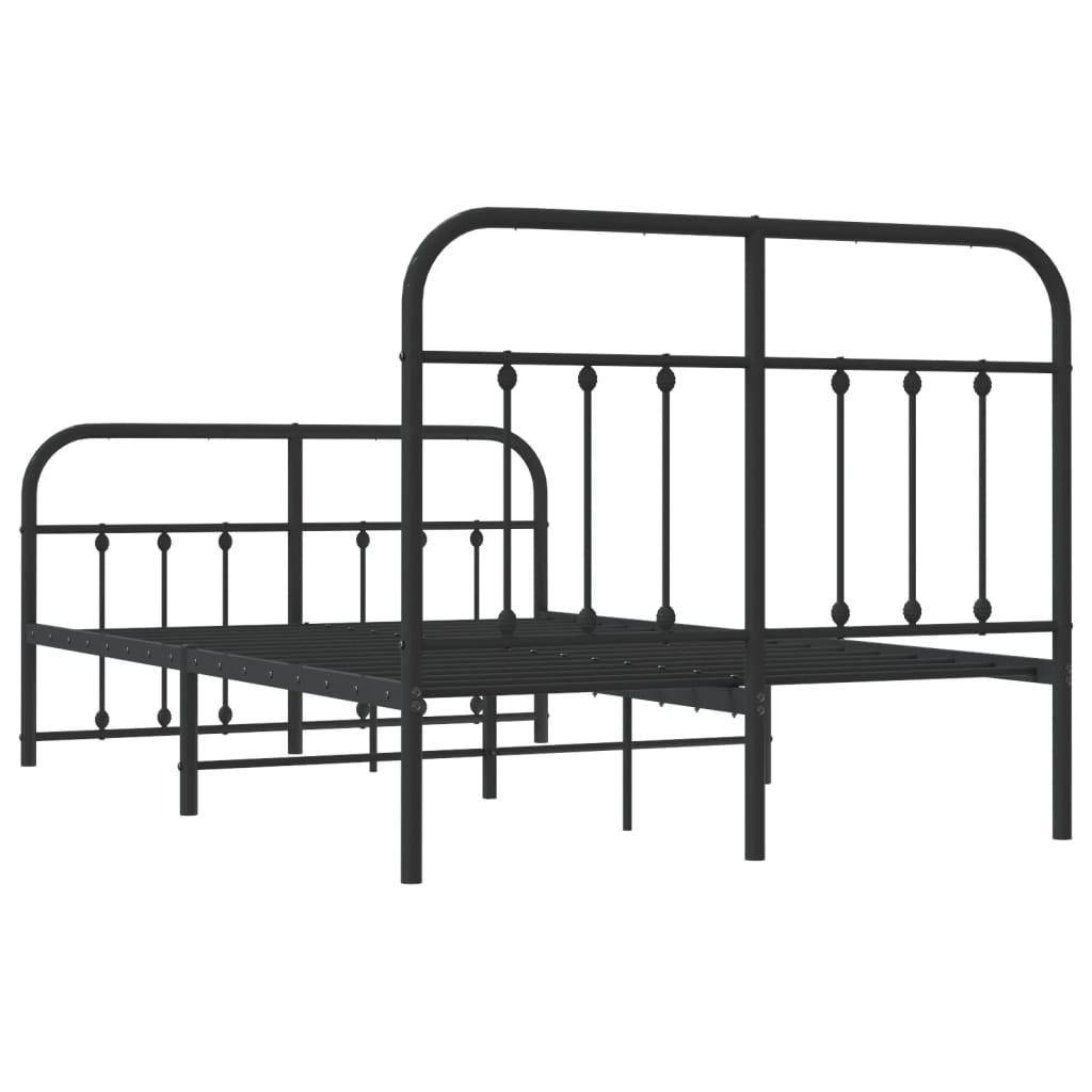 Sleek Black Metal Bed Frame with Footboard, 120x200cm