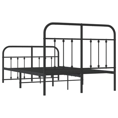 Sleek Black Metal Bed Frame with Footboard, 120x200cm