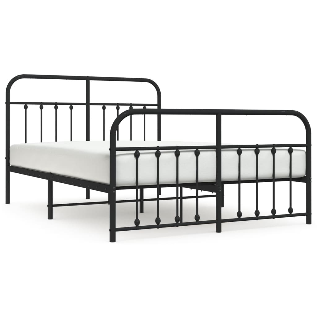 Sleek Black Metal Bed Frame with Footboard 140x200cm - No Mattress