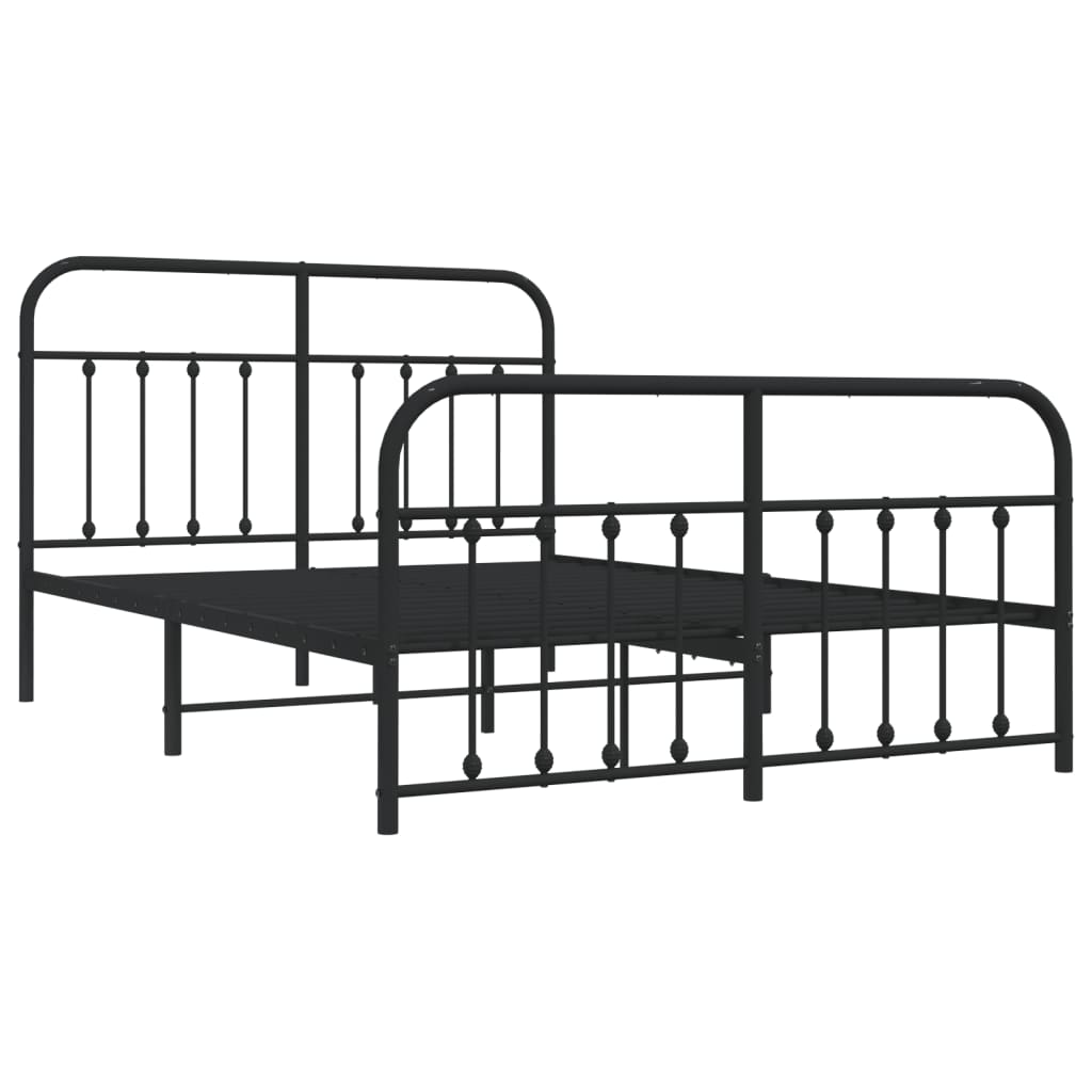 Sleek Black Metal Bed Frame with Footboard 140x200cm - No Mattress