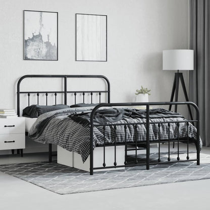 Sleek Black Metal Bed Frame with Footboard 140x200cm - No Mattress