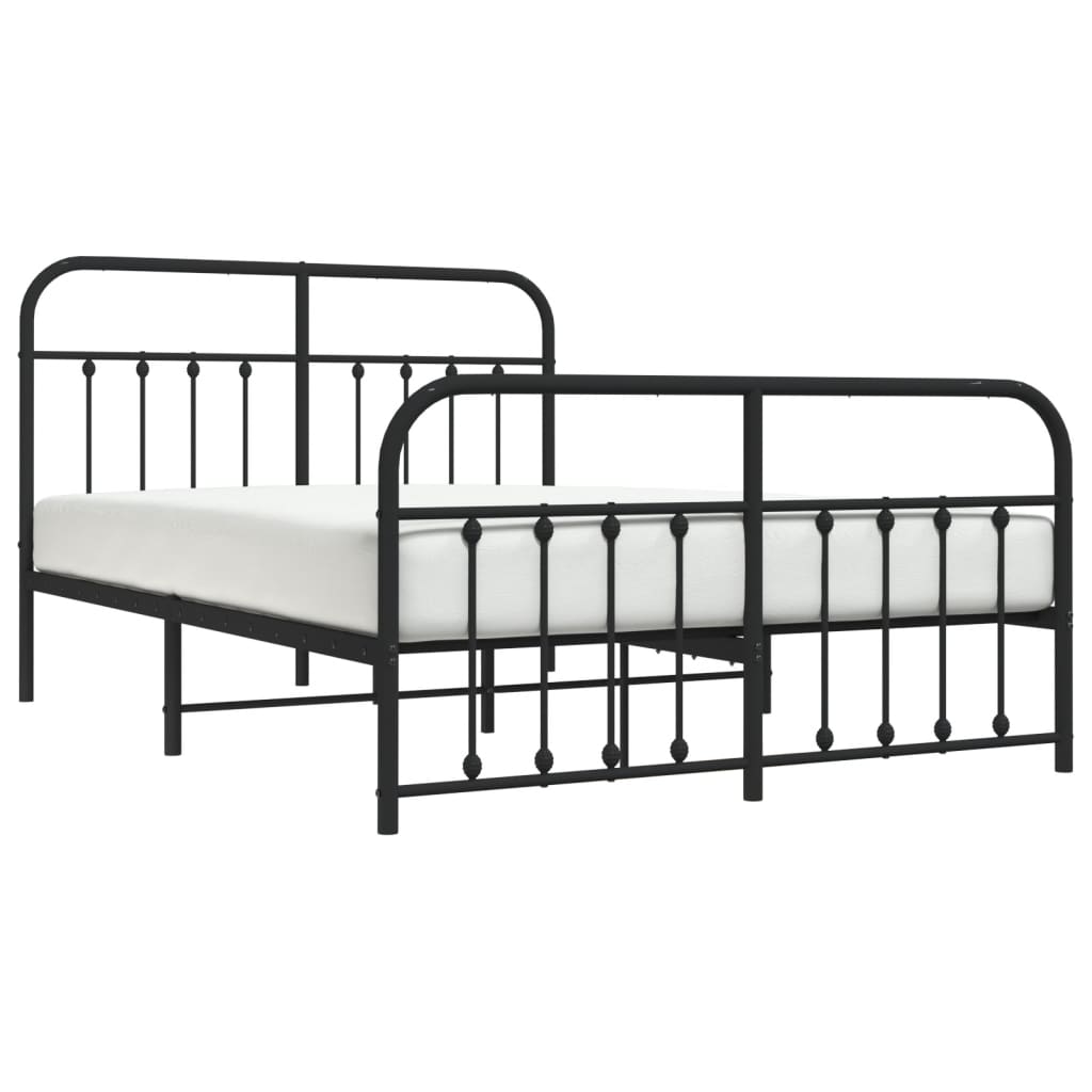 Sleek Black Metal Bed Frame with Footboard 140x200cm - No Mattress