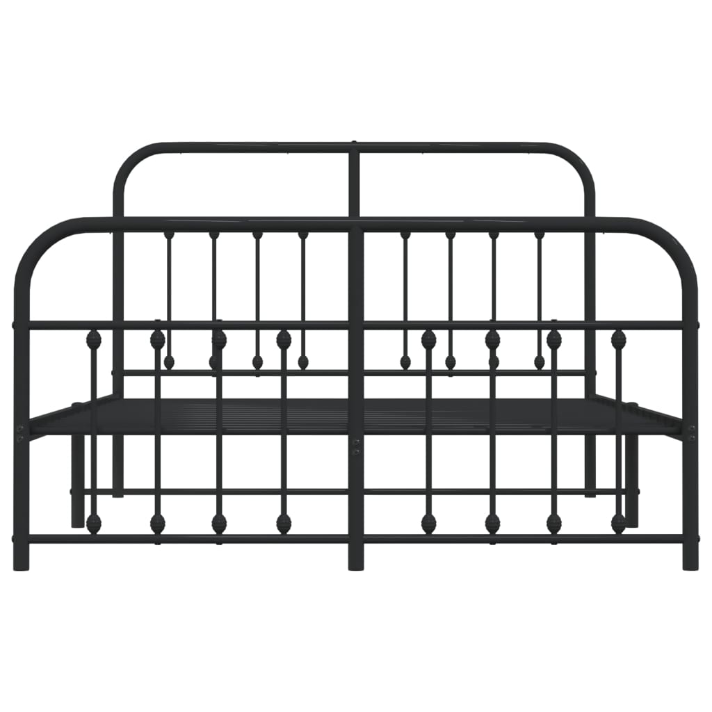 Sleek Black Metal Bed Frame with Footboard 140x200cm - No Mattress