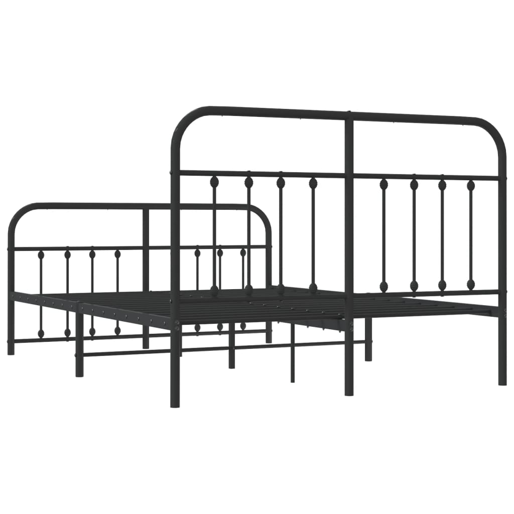 Sleek Black Metal Bed Frame with Footboard 140x200cm - No Mattress