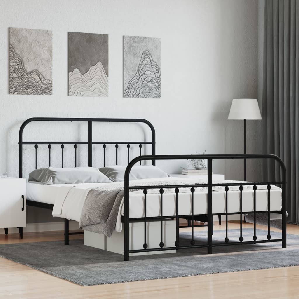 Sleek Black Metal Bed Frame with Footboard 140x200cm - No Mattress