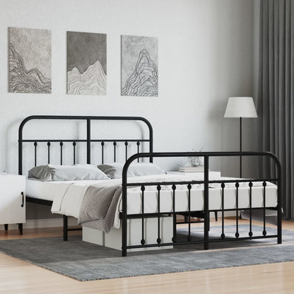 Sleek Black Metal Bed Frame with Footboard 140x200cm - No Mattress