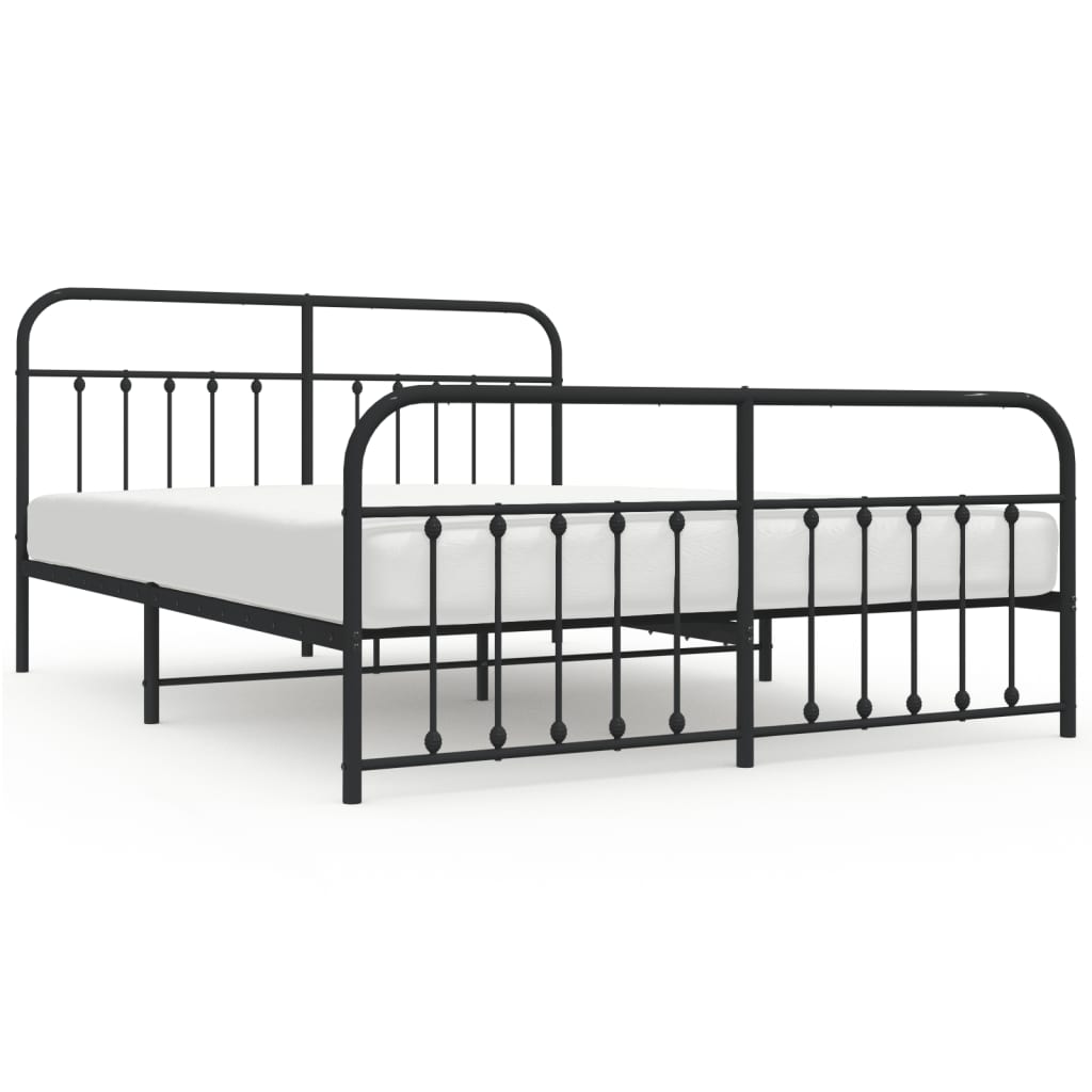 Modern Black Metal Bed Frame with Footboard, 180x200cm