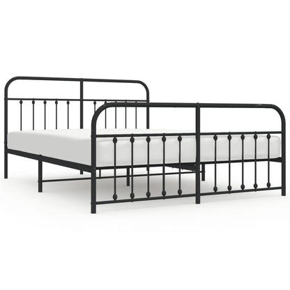 Modern Black Metal Bed Frame with Footboard, 180x200cm