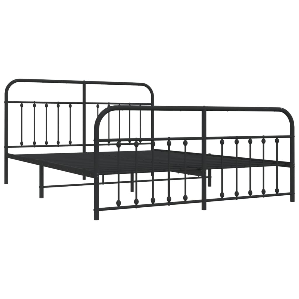 Modern Black Metal Bed Frame with Footboard, 180x200cm