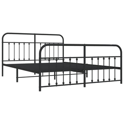 Modern Black Metal Bed Frame with Footboard, 180x200cm