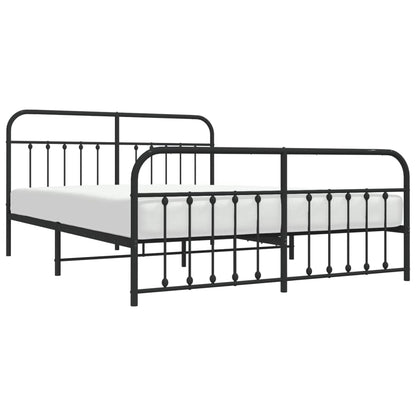 Modern Black Metal Bed Frame with Footboard, 180x200cm