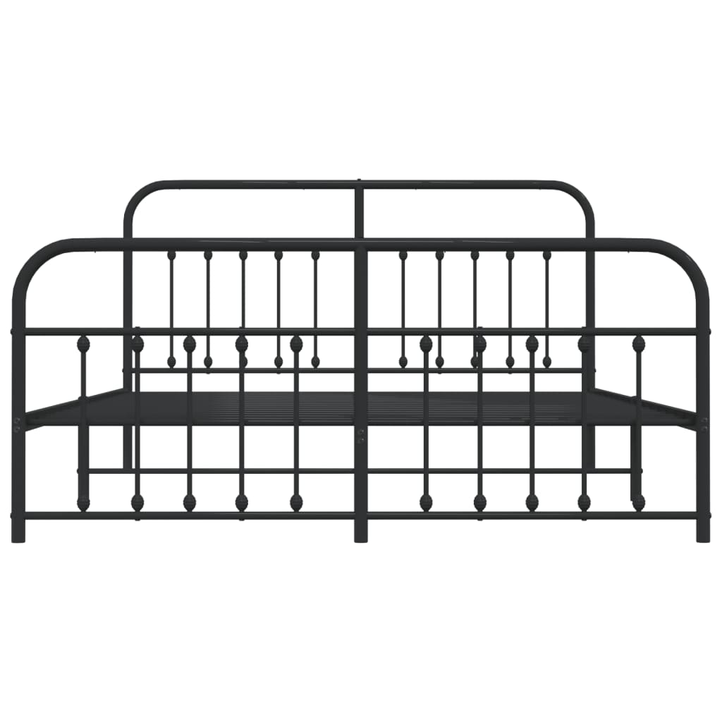 Modern Black Metal Bed Frame with Footboard, 180x200cm