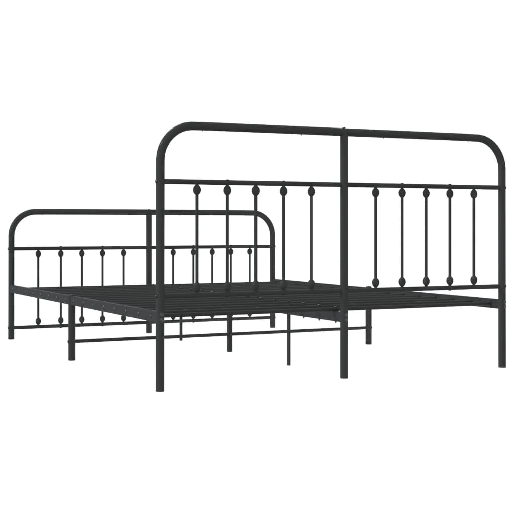Modern Black Metal Bed Frame with Footboard, 180x200cm