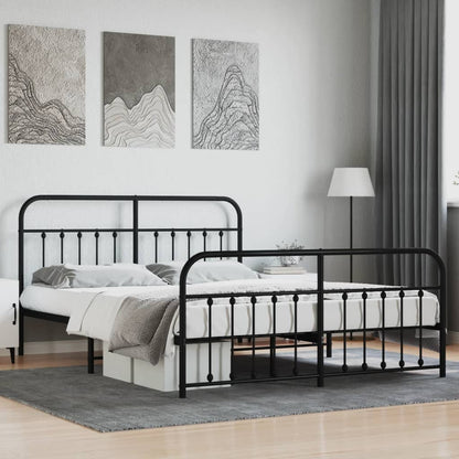 Modern Black Metal Bed Frame with Footboard, 180x200cm
