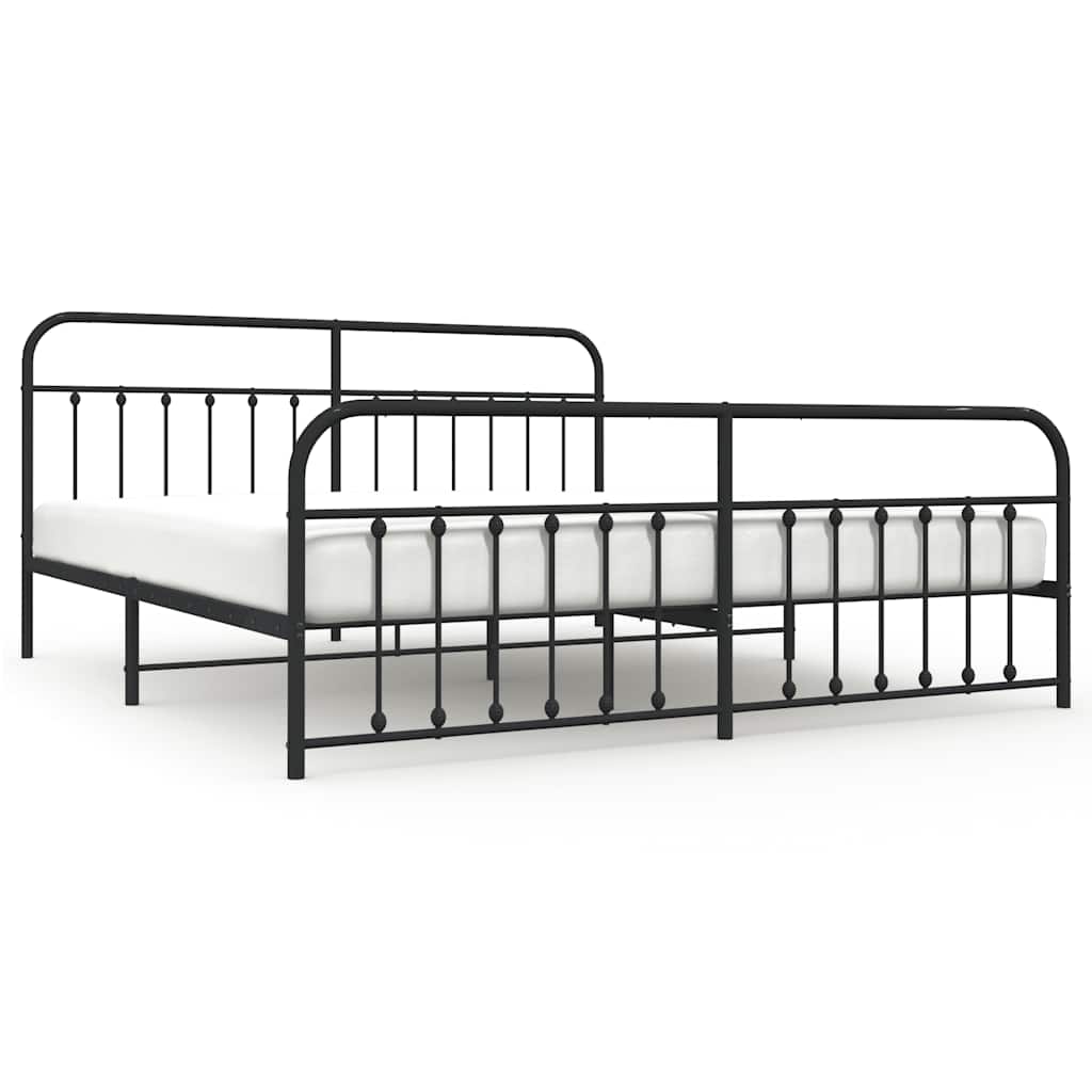 Black Metal Bed Frame with Footboard - No Mattress, 193x203cm