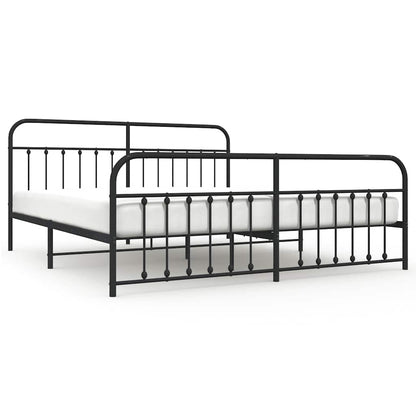 Black Metal Bed Frame with Footboard - No Mattress, 193x203cm