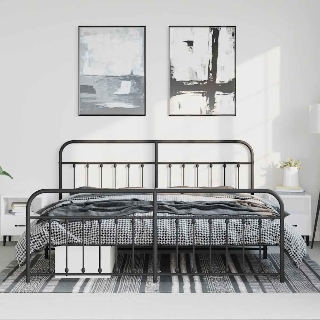 Black Metal Bed Frame with Footboard - No Mattress, 193x203cm