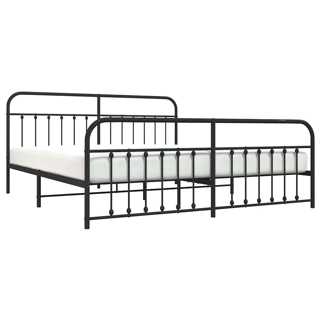 Black Metal Bed Frame with Footboard - No Mattress, 193x203cm