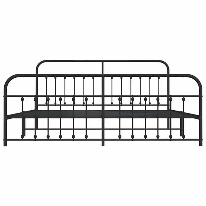Black Metal Bed Frame with Footboard - No Mattress, 193x203cm