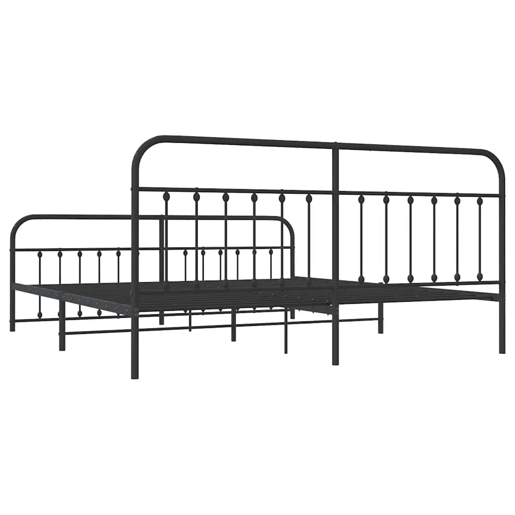 Black Metal Bed Frame with Footboard - No Mattress, 193x203cm