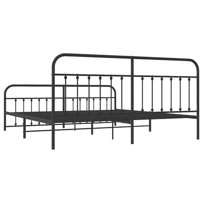 Black Metal Bed Frame with Footboard - No Mattress, 193x203cm