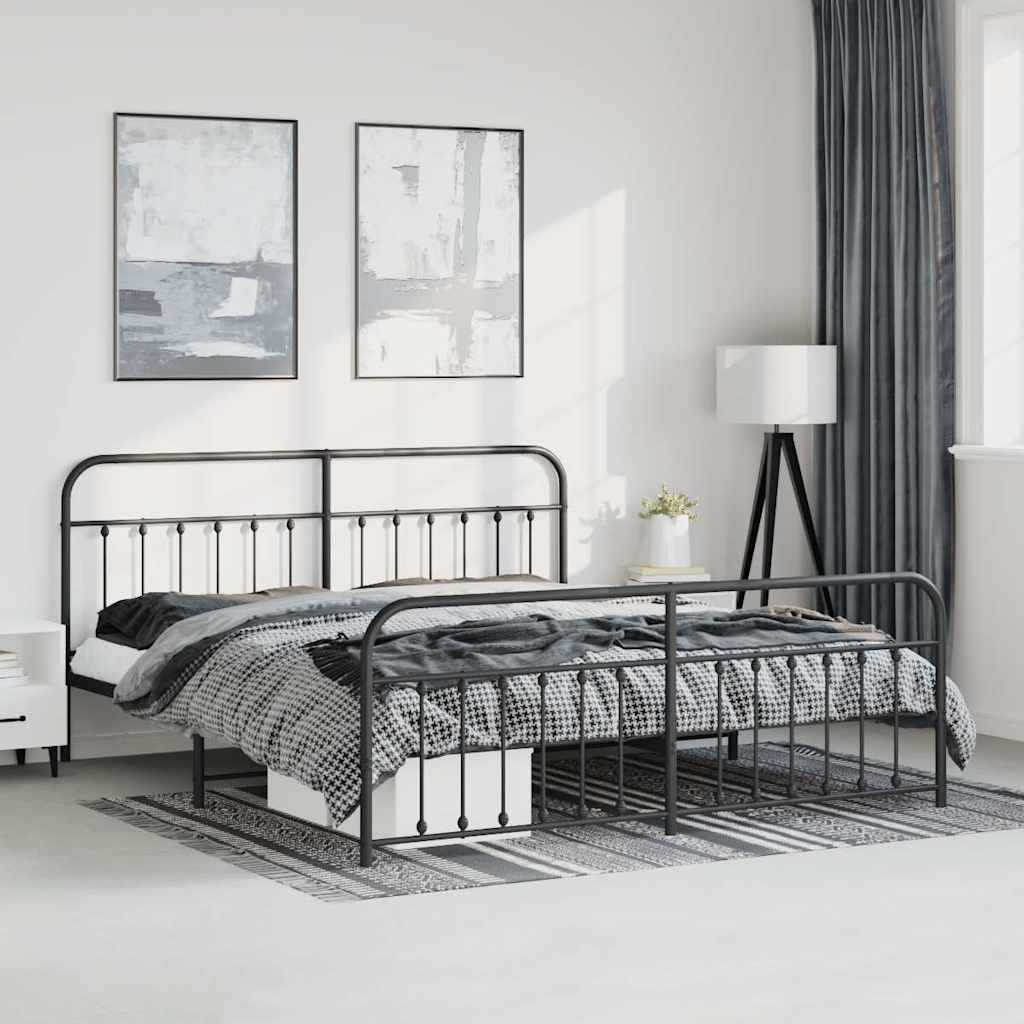 Black Metal Bed Frame with Footboard - No Mattress, 193x203cm
