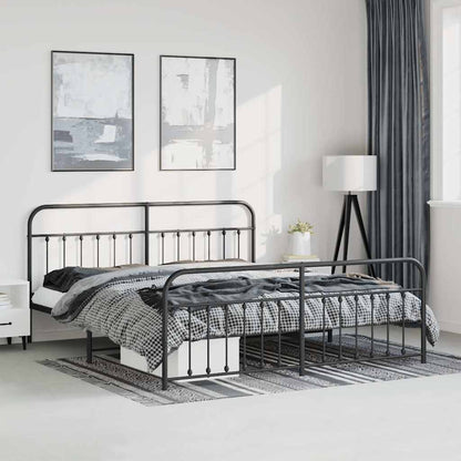 Black Metal Bed Frame with Footboard - No Mattress, 193x203cm