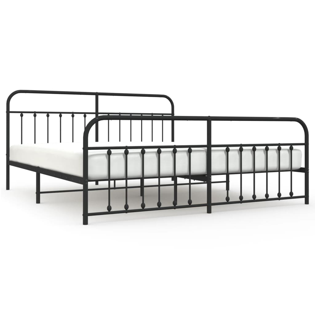 Black Metal Bed Frame with Footboard - 200x200cm, No Mattress