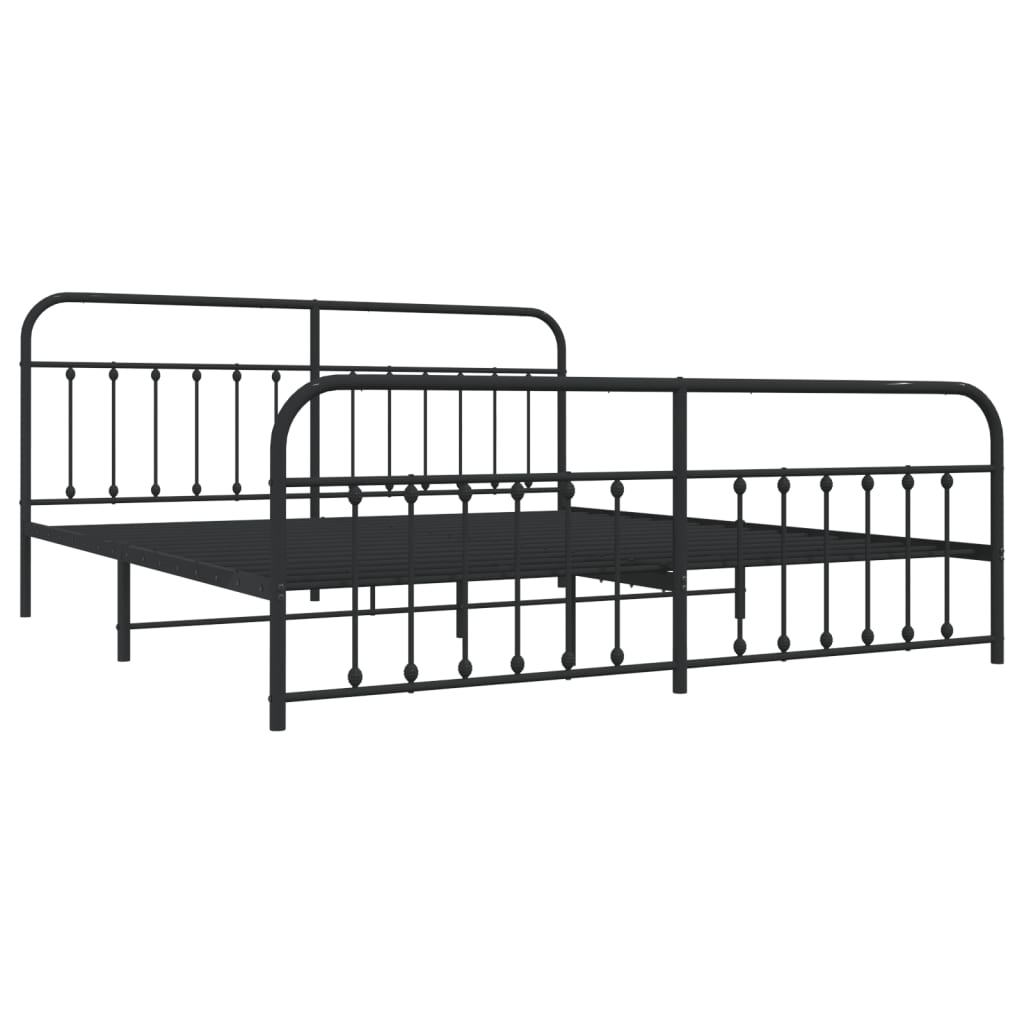 Black Metal Bed Frame with Footboard - 200x200cm, No Mattress