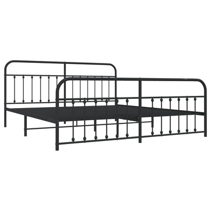 Black Metal Bed Frame with Footboard - 200x200cm, No Mattress