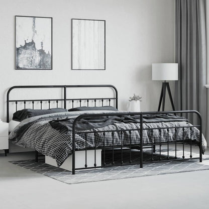 Black Metal Bed Frame with Footboard - 200x200cm, No Mattress