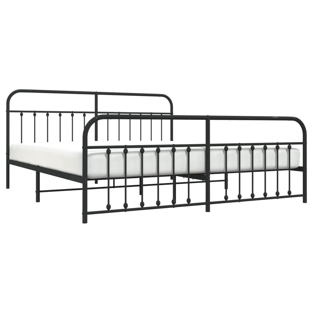 Black Metal Bed Frame with Footboard - 200x200cm, No Mattress