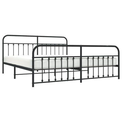 Black Metal Bed Frame with Footboard - 200x200cm, No Mattress