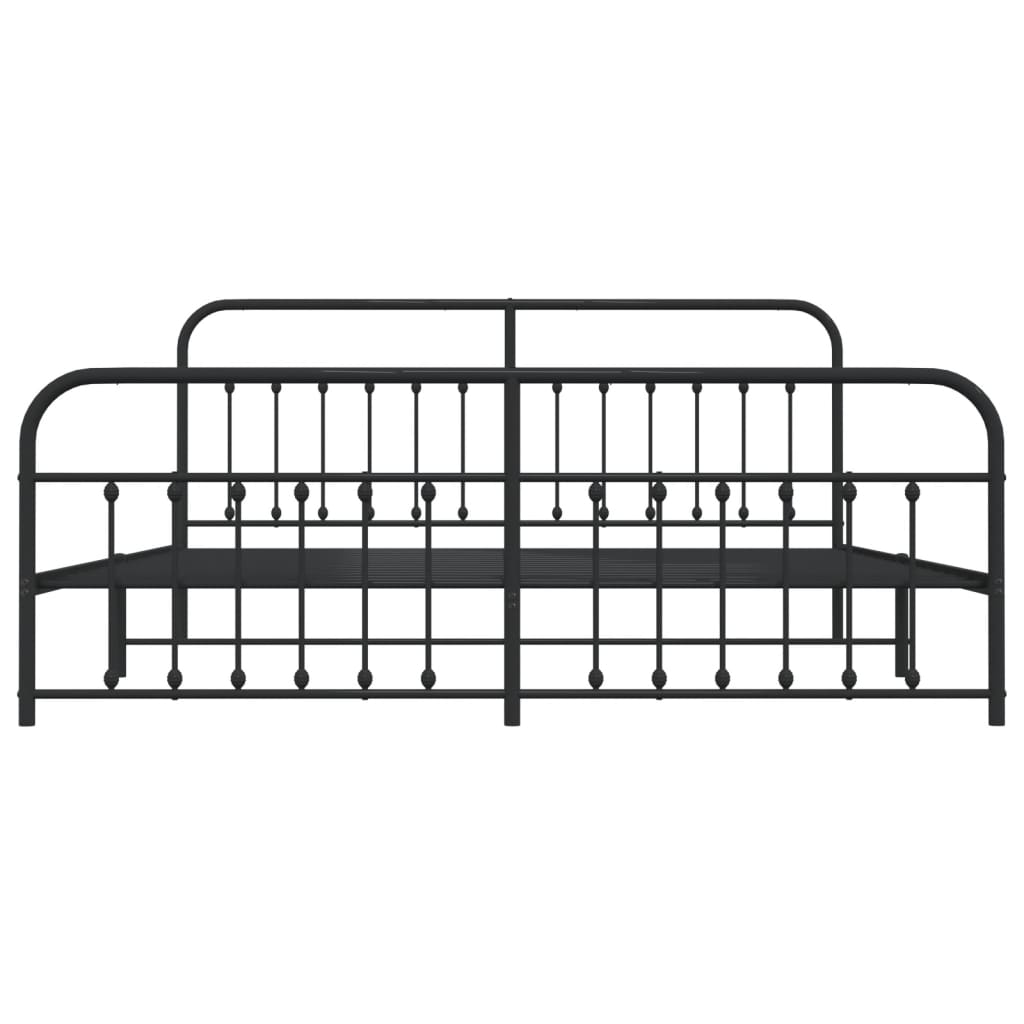 Black Metal Bed Frame with Footboard - 200x200cm, No Mattress