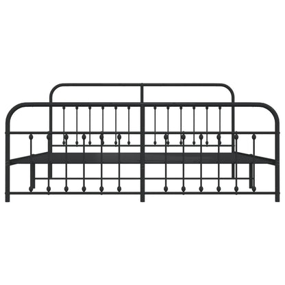 Black Metal Bed Frame with Footboard - 200x200cm, No Mattress